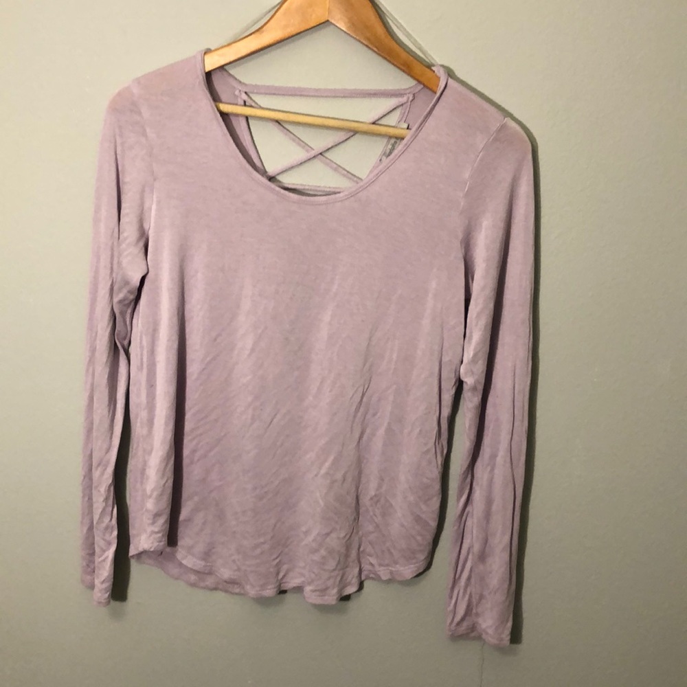Purple long sleeve shirt with cut out on the back